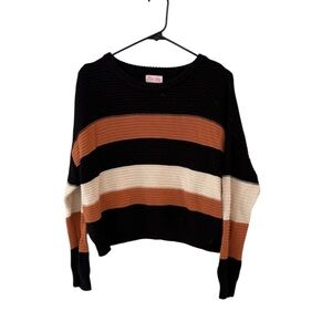 Pink Lily Black and Brown Crew Neck Sweater